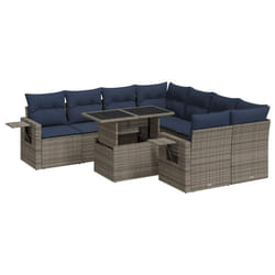 vidaXL 9 Piece Garden Sofa Set with Cushions Poly Rattan Acacia - grey