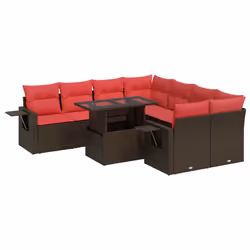 vidaXL 9 Piece Garden Sofa Set with Cushions Poly Rattan Acacia - brown