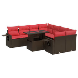 vidaXL 9 Piece Garden Sofa Set with Cushions Poly Rattan Acacia - brown
