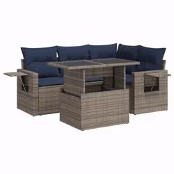 vidaXL 5 Piece Garden Sofa Set with Cushions Poly Rattan Acacia - grey
