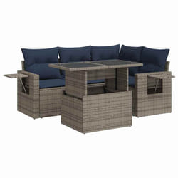 vidaXL 5 Piece Garden Sofa Set with Cushions Poly Rattan Acacia - grey
