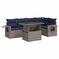 vidaXL 6 Piece Garden Sofa Set with Cushions Poly Rattan Acacia - grey