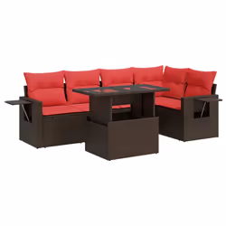 vidaXL 6 Piece Garden Sofa Set with Cushions Poly Rattan Acacia - brown