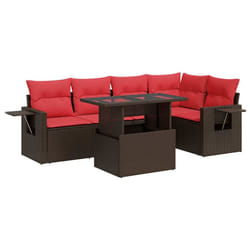 vidaXL 6 Piece Garden Sofa Set with Cushions Poly Rattan Acacia - brown