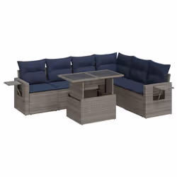 vidaXL 7 Piece Garden Sofa Set with Cushions Poly Rattan Acacia - grey