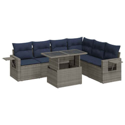 vidaXL 7 Piece Garden Sofa Set with Cushions Poly Rattan Acacia - grey