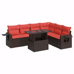 vidaXL 7 Piece Garden Sofa Set with Cushions Poly Rattan Acacia - brown