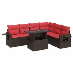 vidaXL 7 Piece Garden Sofa Set with Cushions Poly Rattan Acacia - brown
