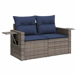 vidaXL 9 Piece Garden Sofa Set with Cushions Brown Poly Rattan Acacia - grey - Additional view 4