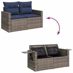 vidaXL 9 Piece Garden Sofa Set with Cushions Brown Poly Rattan Acacia - grey - Additional view 8