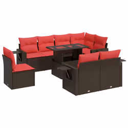 vidaXL 9 Piece Garden Sofa Set with Cushions Brown Poly Rattan Acacia - brown
