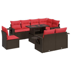 vidaXL 9 Piece Garden Sofa Set with Cushions Brown Poly Rattan Acacia - brown