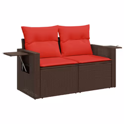 vidaXL 9 Piece Garden Sofa Set with Cushions Brown Poly Rattan Acacia - brown