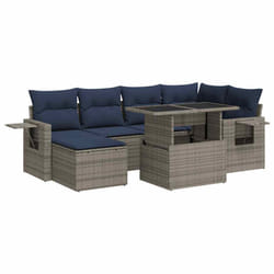 vidaXL 7 Piece Garden Sofa Set with Cushions Poly Rattan Acacia - grey