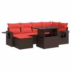 vidaXL 7 Piece Garden Sofa Set with Cushions Poly Rattan Acacia - brown