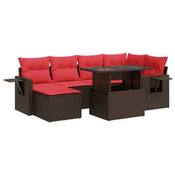 vidaXL 7 Piece Garden Sofa Set with Cushions Poly Rattan Acacia - brown