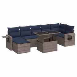 vidaXL 8 Piece Garden Sofa Set with Cushions Poly Rattan Acacia - grey