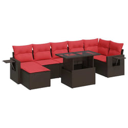 vidaXL 8 Piece Garden Sofa Set with Cushions Poly Rattan Acacia - brown