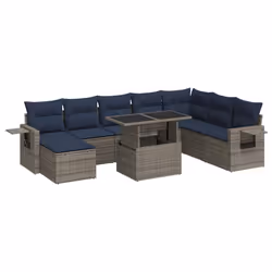 vidaXL 9 Piece Garden Sofa Set with Cushions Poly Rattan Acacia - grey