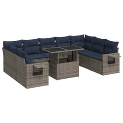 vidaXL 10 Piece Garden Sofa Set with Cushions Poly Rattan Acacia - grey