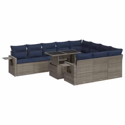 vidaXL 11 Piece Garden Sofa Set with Cushions Poly Rattan Acacia - grey