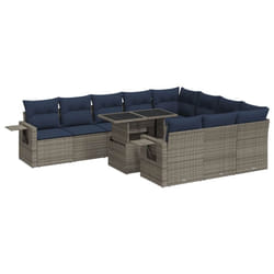 vidaXL 11 Piece Garden Sofa Set with Cushions Poly Rattan Acacia - grey