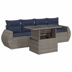 vidaXL 5 Piece Garden Sofa Set with Cushions Poly Rattan Acacia - grey