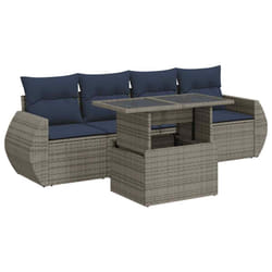 vidaXL 5 Piece Garden Sofa Set with Cushions Poly Rattan Acacia - grey