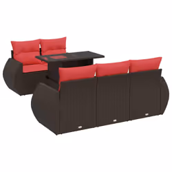 vidaXL 6 Piece Garden Sofa Set with Cushions Poly Rattan Acacia - brown