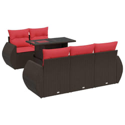 vidaXL 6 Piece Garden Sofa Set with Cushions Poly Rattan Acacia - brown