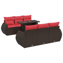 vidaXL 7 Piece Garden Sofa Set with Cushions Poly Rattan Acacia - brown