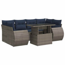 vidaXL 7 Piece Garden Sofa Set with Cushions Poly Rattan Acacia - grey
