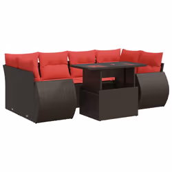 vidaXL 7 Piece Garden Sofa Set with Cushions Poly Rattan Acacia - brown