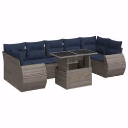vidaXL 8 Piece Garden Sofa Set with Cushions Poly Rattan Acacia - grey