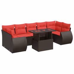 vidaXL 8 Piece Garden Sofa Set with Cushions Poly Rattan Acacia - brown