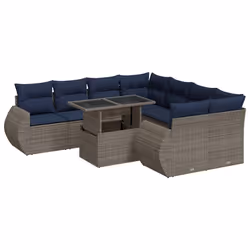vidaXL 9 Piece Garden Sofa Set with Cushions Poly Rattan Acacia - grey