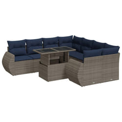 vidaXL 9 Piece Garden Sofa Set with Cushions Poly Rattan Acacia - grey