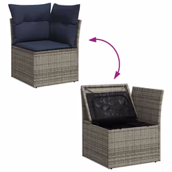 vidaXL 9 Piece Garden Sofa Set with Cushions Poly Rattan Acacia - grey - Additional view 7