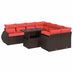 vidaXL 9 Piece Garden Sofa Set with Cushions Poly Rattan Acacia - brown