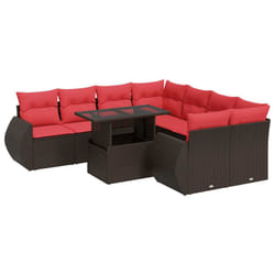 vidaXL 9 Piece Garden Sofa Set with Cushions Poly Rattan Acacia - brown