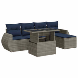 vidaXL 6 Piece Garden Sofa Set with Cushions Poly Rattan Acacia - grey