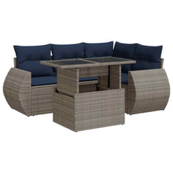 vidaXL 5 Piece Garden Sofa Set with Cushions Poly Rattan Acacia - grey
