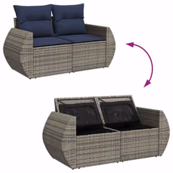 vidaXL 6 Piece Garden Sofa Set with Cushions Poly Rattan Acacia - grey - Additional view 9