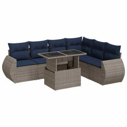 vidaXL 7 Piece Garden Sofa Set with Cushions Poly Rattan Acacia - grey