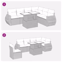 vidaXL 7 Piece Garden Sofa Set with Cushions Poly Rattan Acacia - grey - Additional view 6