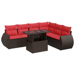 vidaXL 7 Piece Garden Sofa Set with Cushions Poly Rattan Acacia - brown