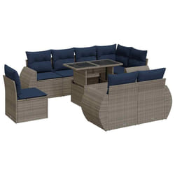 vidaXL 9 Piece Garden Sofa Set with Cushions Poly Rattan Acacia - grey