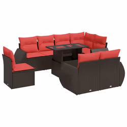 vidaXL 9 Piece Garden Sofa Set with Cushions Poly Rattan Acacia - brown