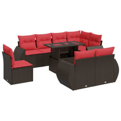 vidaXL 9 Piece Garden Sofa Set with Cushions Poly Rattan Acacia - brown