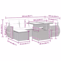 vidaXL 7 Piece Garden Sofa Set with Cushions Poly Rattan Acacia - grey - Additional view 3